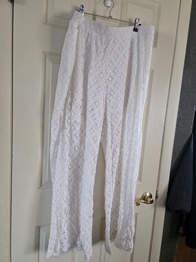 Ashley Stewart White Crochet Wide-Leg Pants